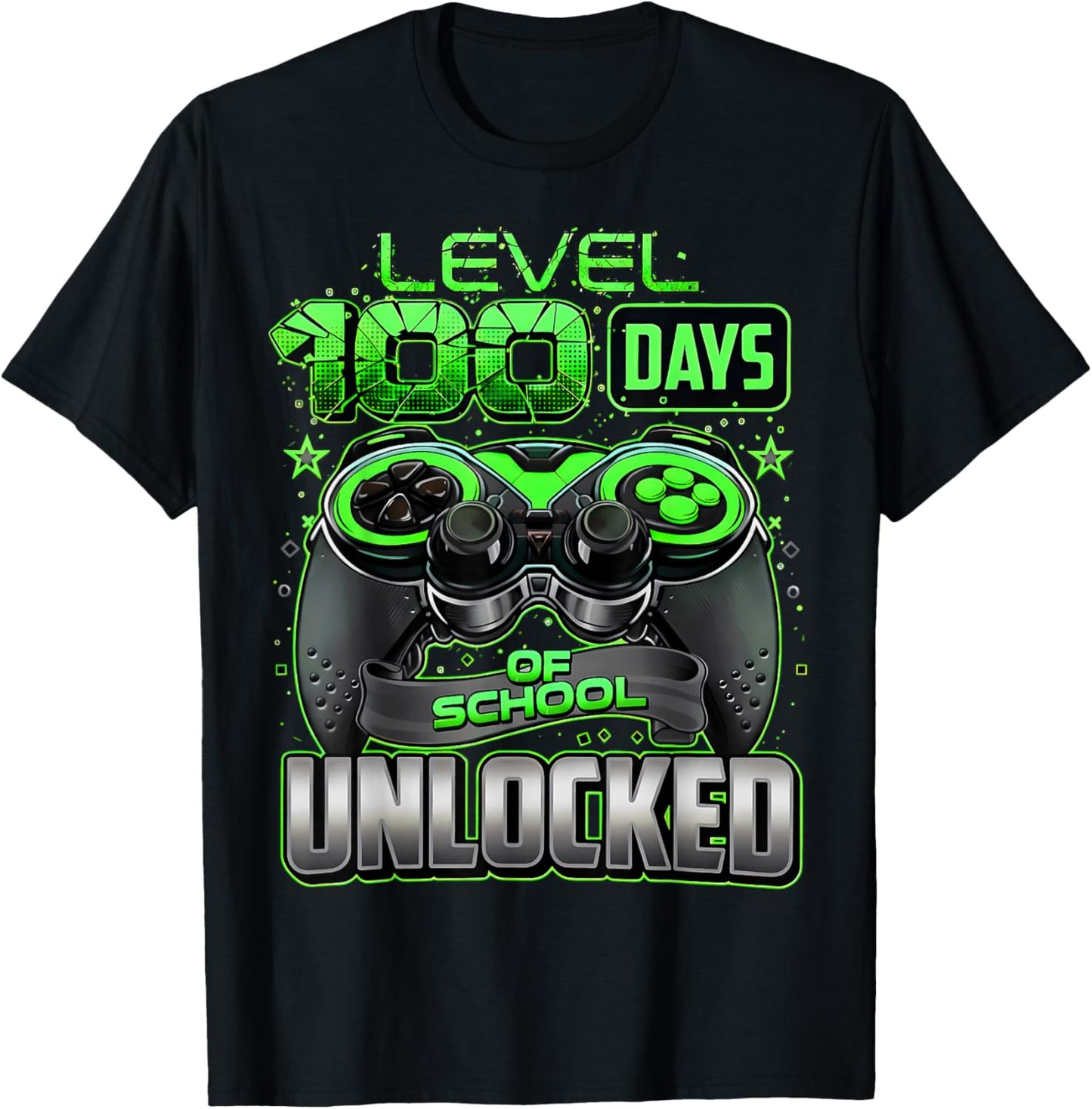 Level 100 Days of School Unlocked Gaming Gamer Boys Kids T-Shirt - T-Shirt | Black
