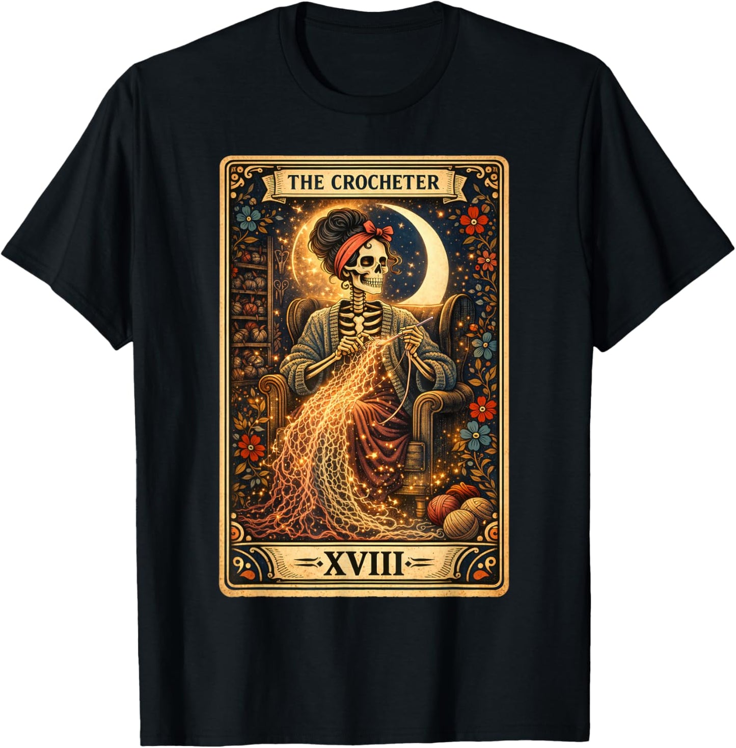 Skeleton The Crocheter Tarot Card Knitter Crochet Lover T-Shirt - T-Shirt | Black