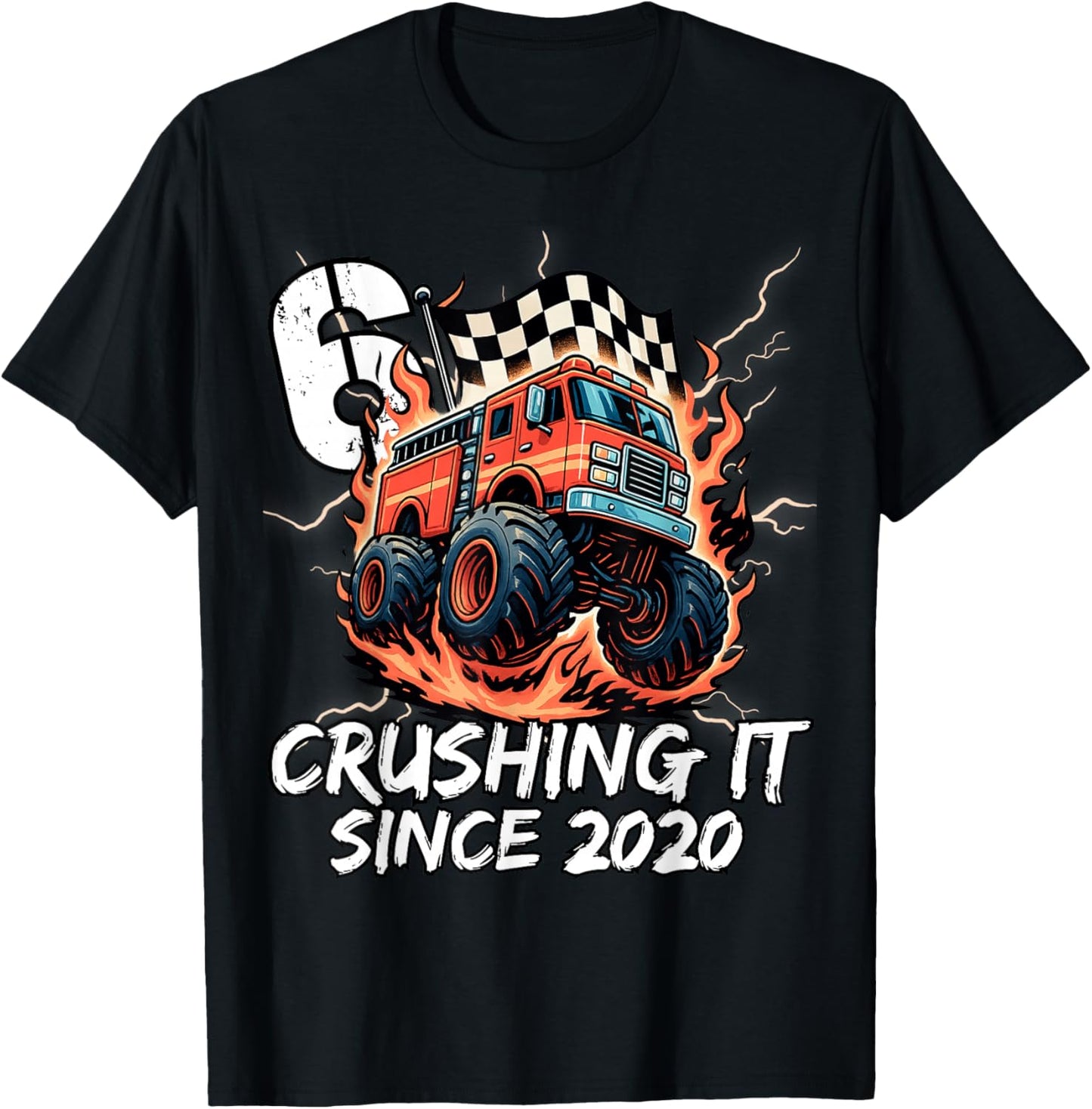 Birthday Firefighter 6 Year Old Boy 6th Bday Party Born 2020 T-Shirt - T-Shirt | Black