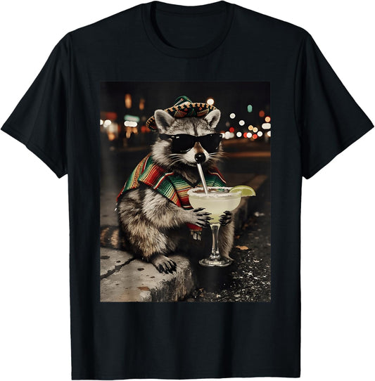 Raccoons Meme Drinking Tequila Cinco De Mayo Funny Animal T-Shirt - T-Shirt | Black