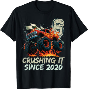 Birthday Monster Truck 6 Year Old Boys 6th Party Born 2020 T-Shirt - T-Shirt | Black