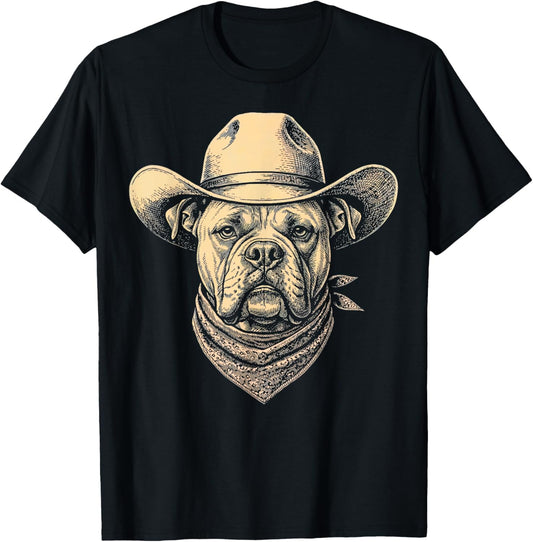 Vintage American Bulldog Cowboy Hat Bandana Retro Western T-Shirt - T-Shirt | Black