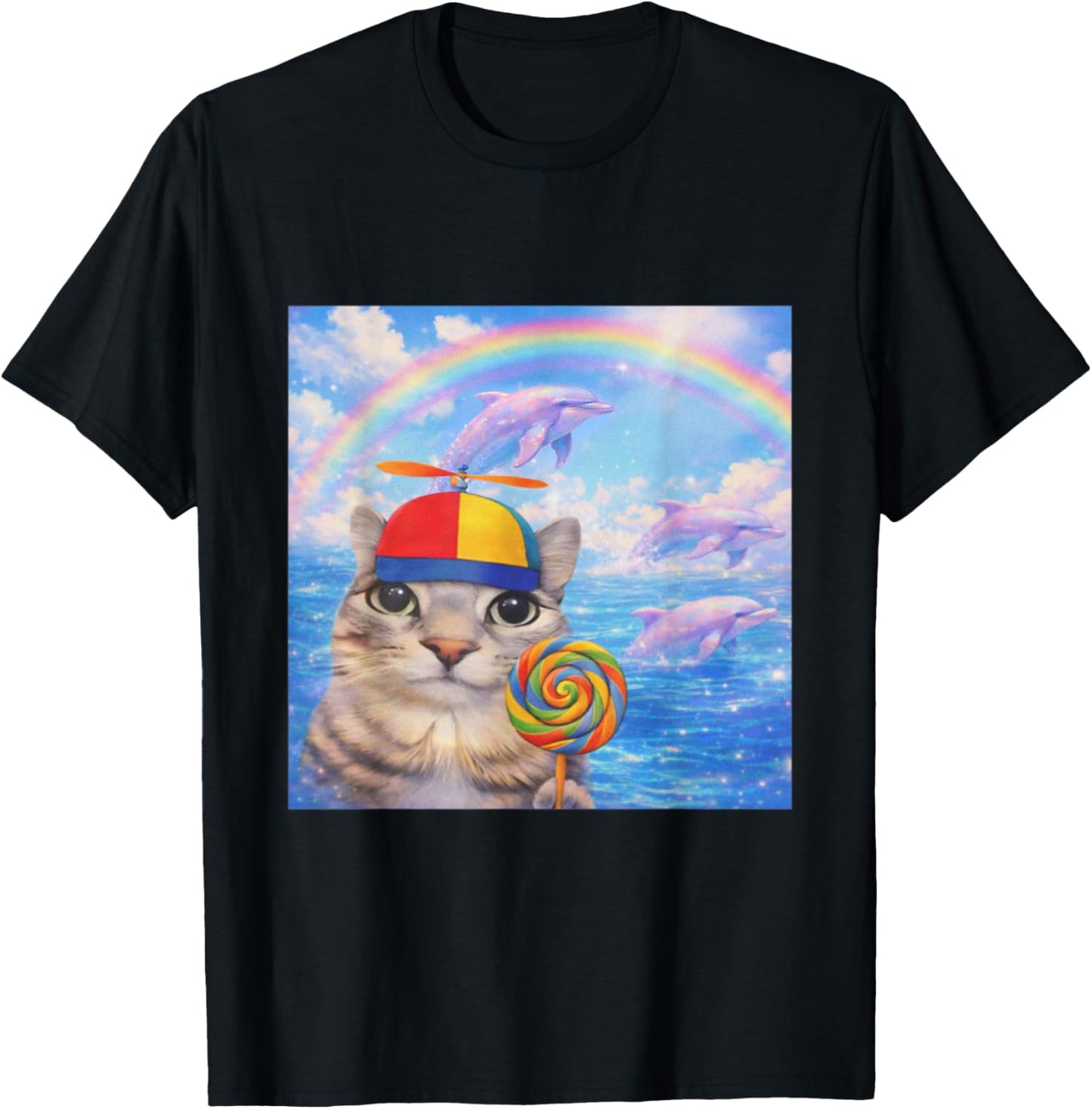 Happy Cat Dreamcore Funny Silly Cat Kitten Brainrot Meme T-Shirt - T-Shirt | Black