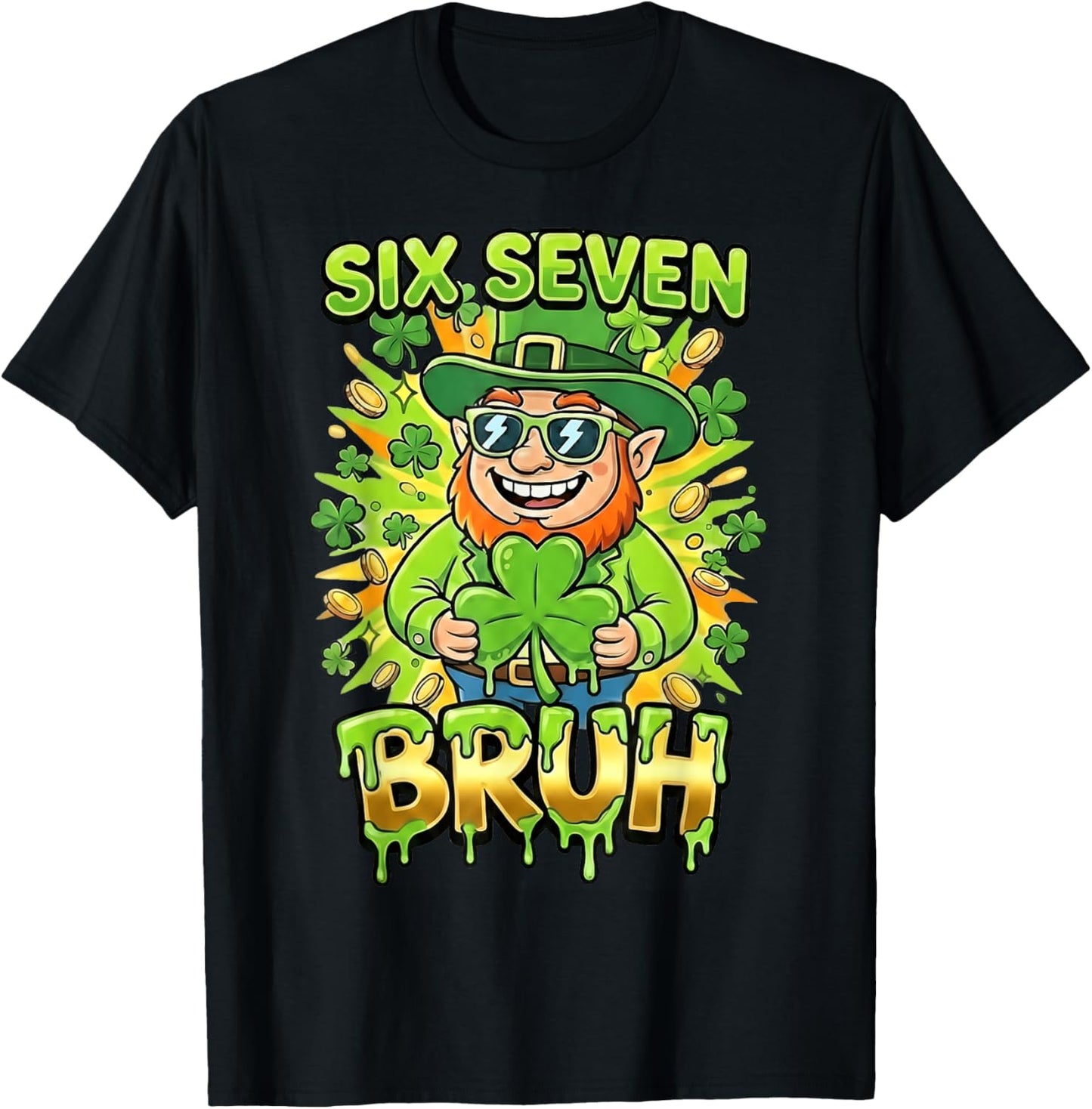 Bruh 67 Six Seven 6 7 Meme St Patricks Day Funny Boys Kids T-Shirt - T-Shirt | Black