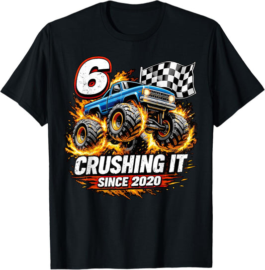 Birthday Monster Truck 6 Year Old Boys 6th Party Born 2020 T-Shirt - T-Shirt | Black