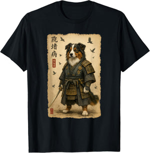 Australian Shepherd Samurai Art Japanese Vintage T-Shirt - T-Shirt | Black