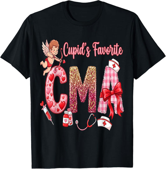 Nurses Heart CMA Valentines Crited Medical Assistant Nurse T-Shirt - T-Shirt | Black