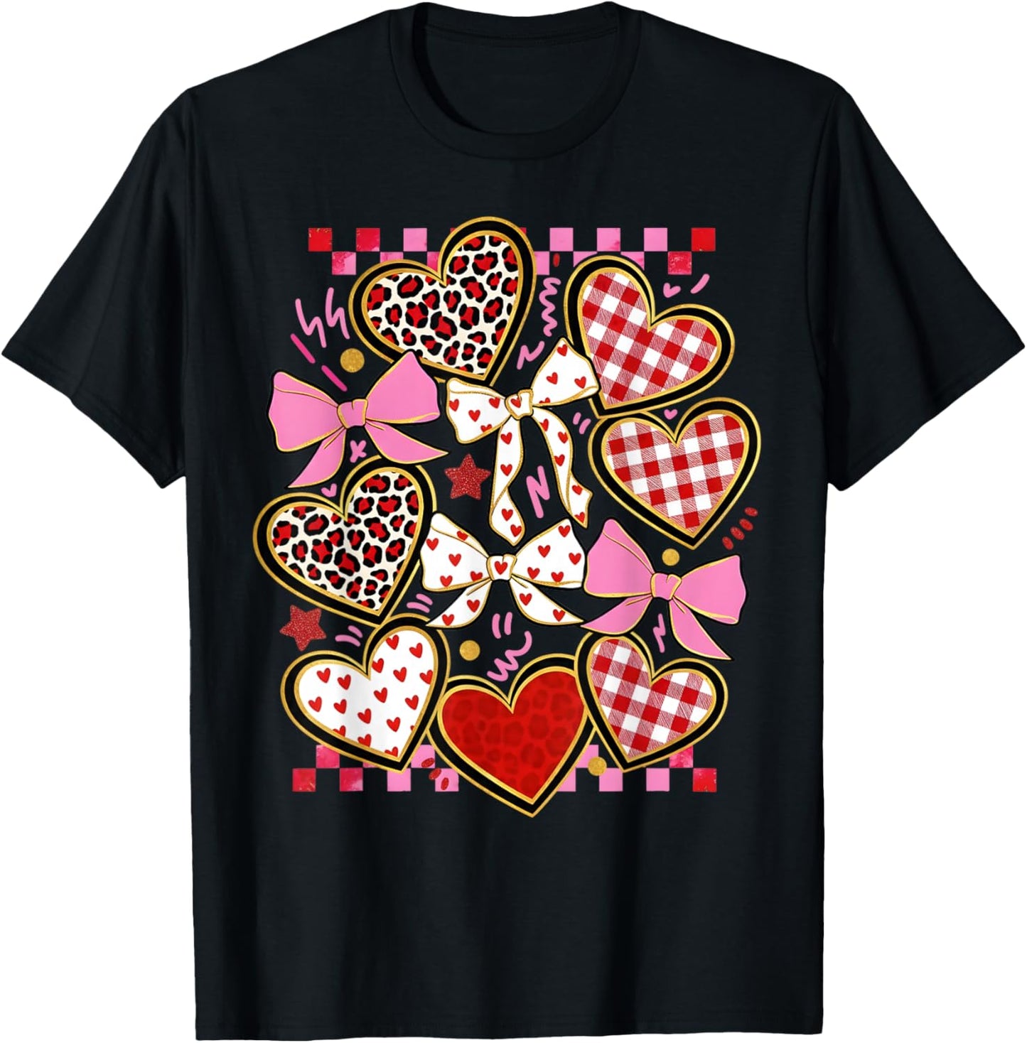 Valentines Day Girl Red Bow Valentines Heart Leopard Women T-Shirt - T-Shirt | Black