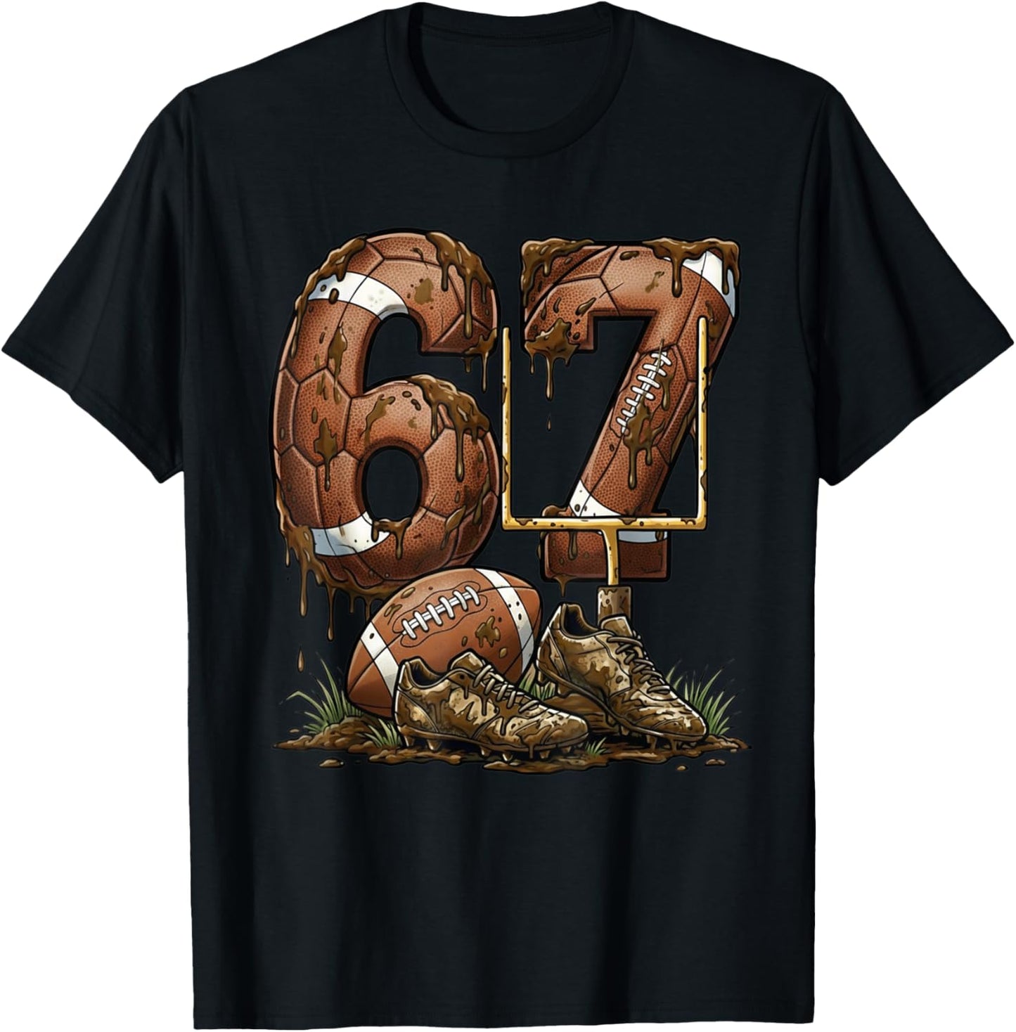 Funny 6 7 Football Six Seven Football 67 Kids Men Women T-Shirt - T-Shirt | Black