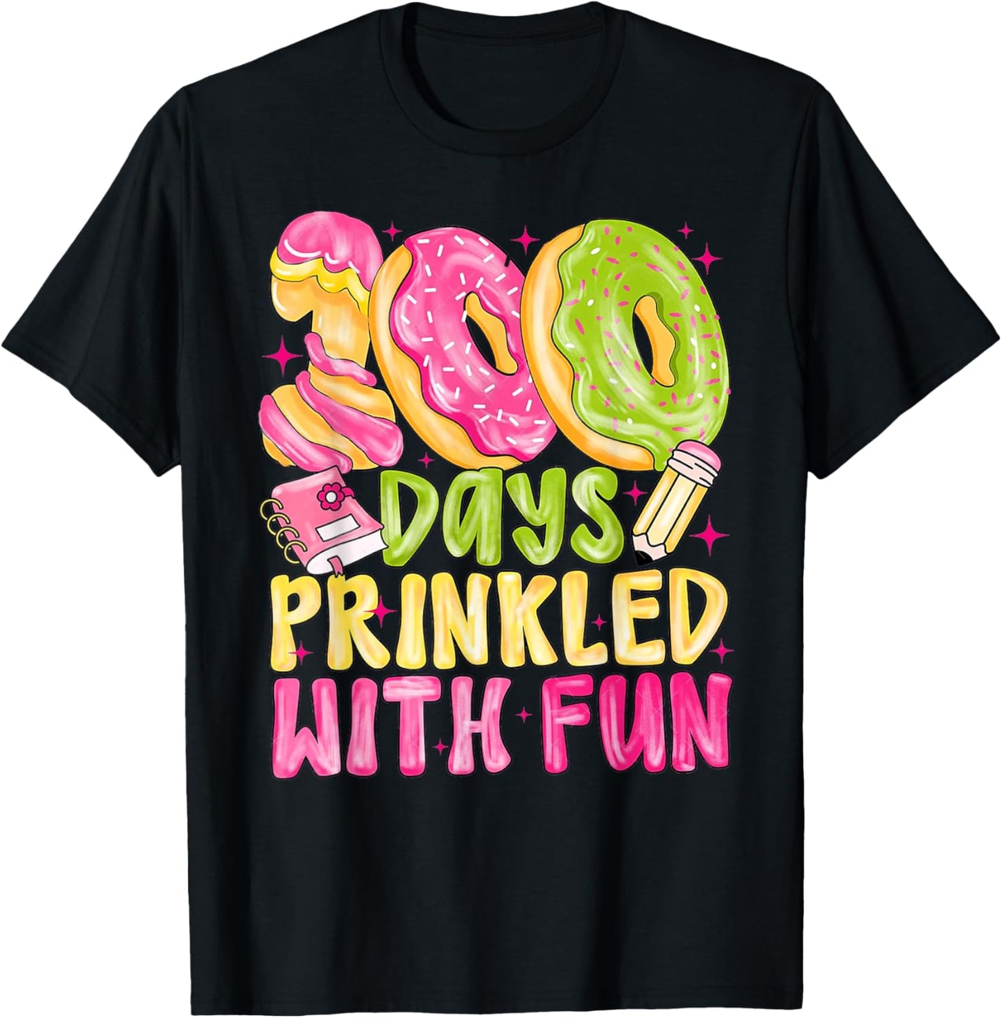 100th Day of School Girl 100 Days Prinkled with Fun Donut T-Shirt - T-Shirt | Black