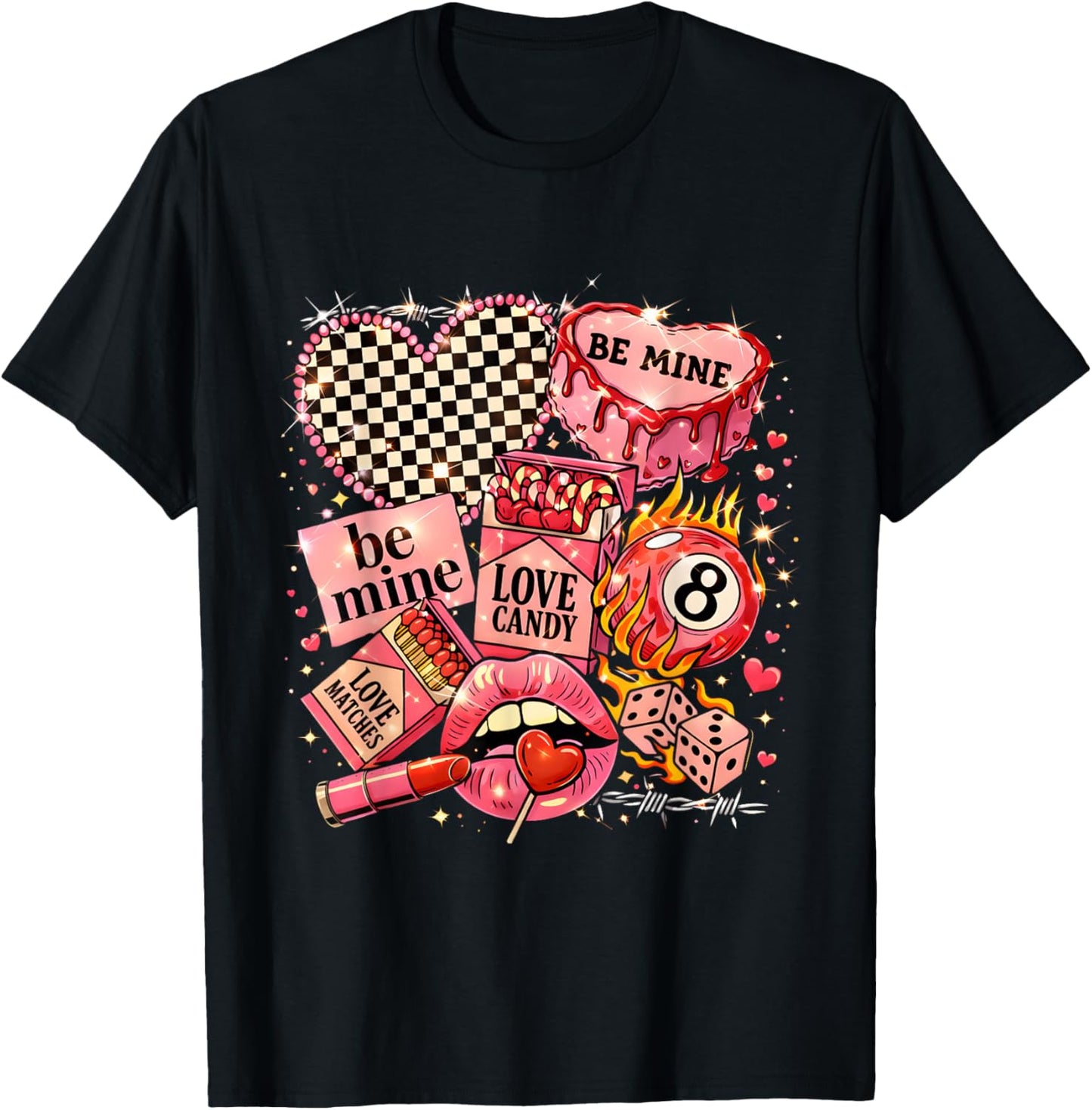 Retro Punk Valentine Collage Love Candy Heart Design T-Shirt - T-Shirt | Black