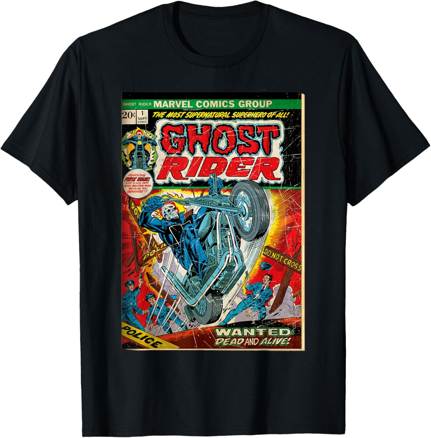 Marvel Ghost Rider Classic Comic Cover Wanted Dead and Alive T-Shirt - T-Shirt | Black