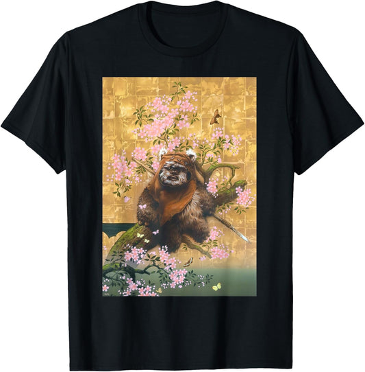 Star Wars Wicket the Ewok Spring Cherry Blossoms Sakura Art T-Shirt - T-Shirt | Black