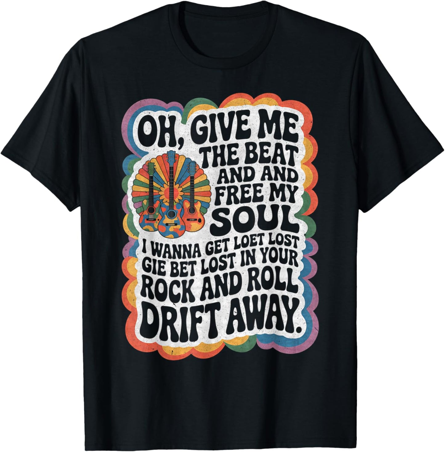 Guitar Give Me The Beat and Free My Soul Hippie T-Shirt - T-Shirt | Black