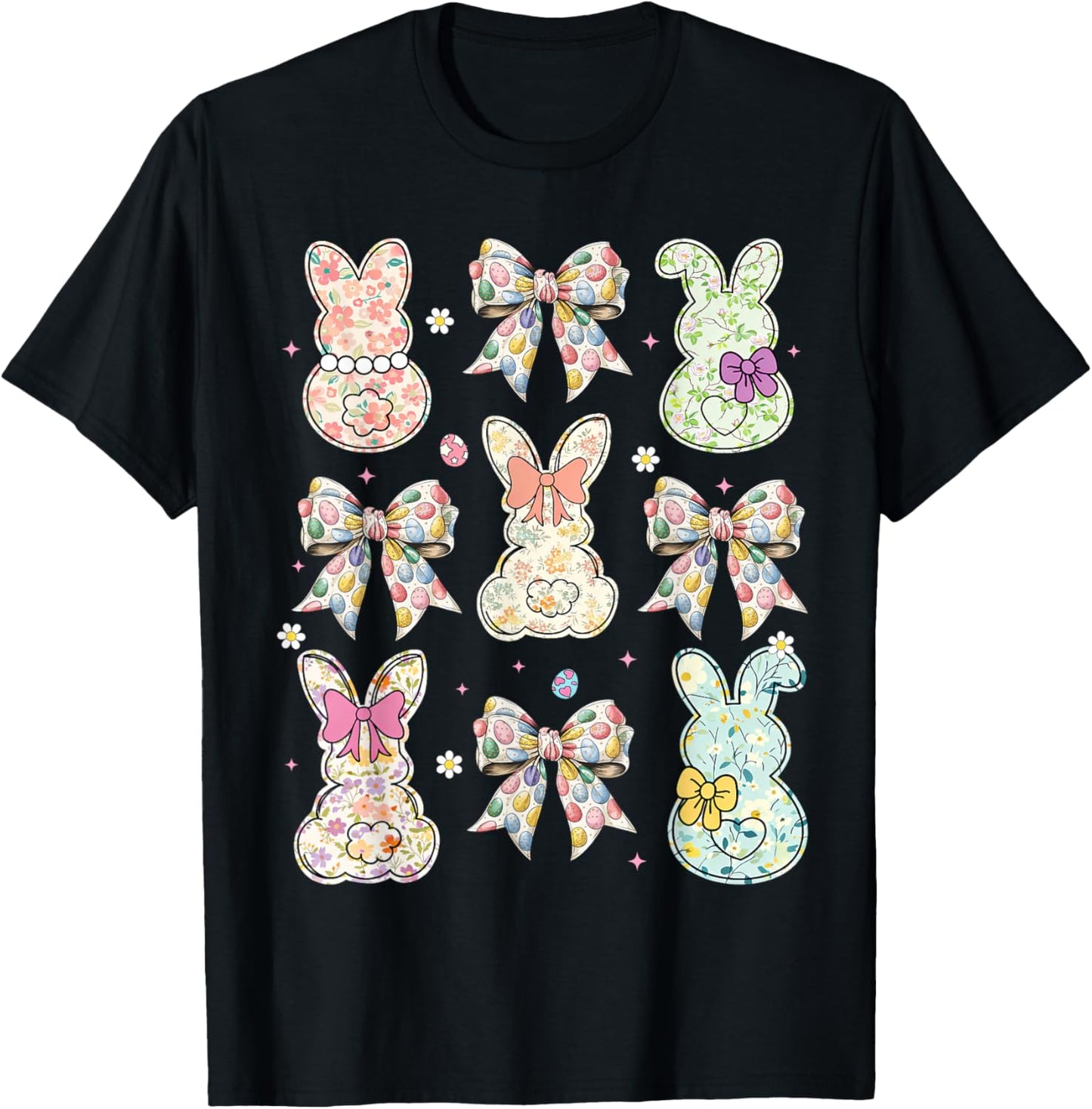 Cute Bunny Rabbit with Bow Egg Funny Happy Easter Day T-Shirt - T-Shirt | Black