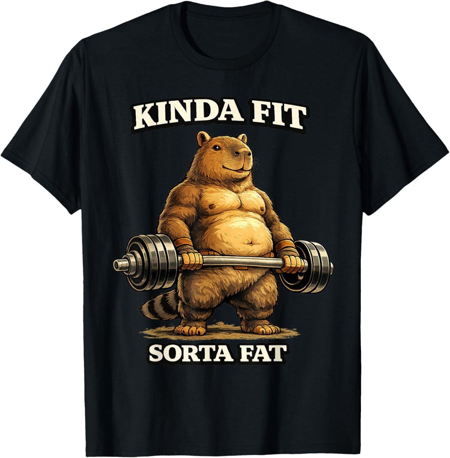 Kinda Fit Sorta Fat Funny Gym Capybara Weightlifting Workout T-Shirt - T-Shirt | Black
