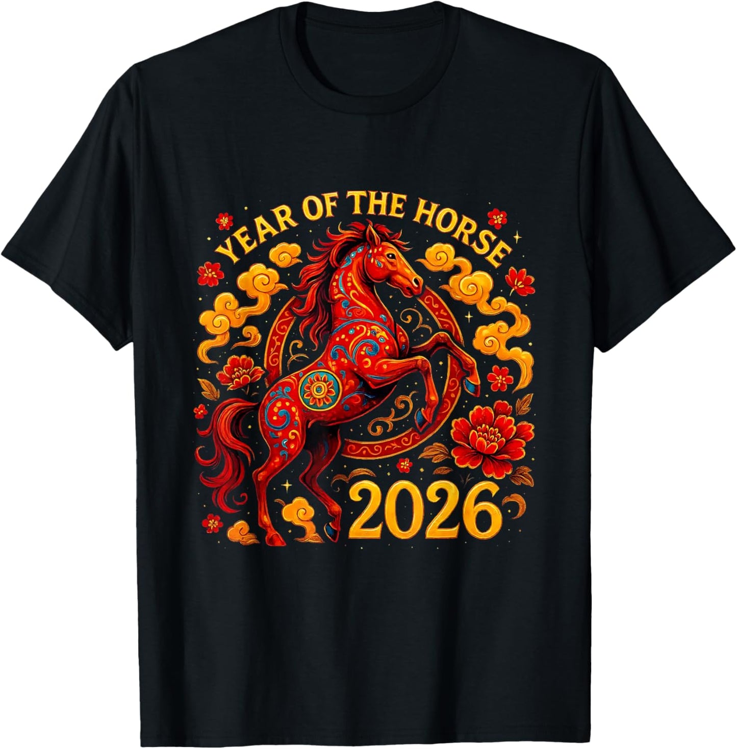 2026 Year of The Horse Lunar Newyear Zodiac Art T-Shirt - T-Shirt | Black