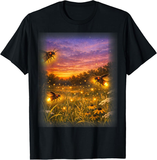 Firefly Lightning Bug Vintage 90s Wildlife Summer Insect T-Shirt - T-Shirt | Black