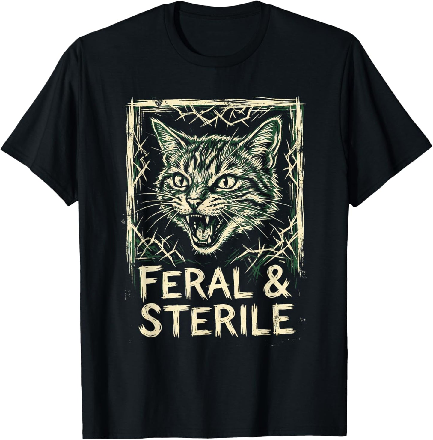 Feral & Sterile Cat TNR Advocate Wild Feline Grunge Art T-Shirt - T-Shirt | Black