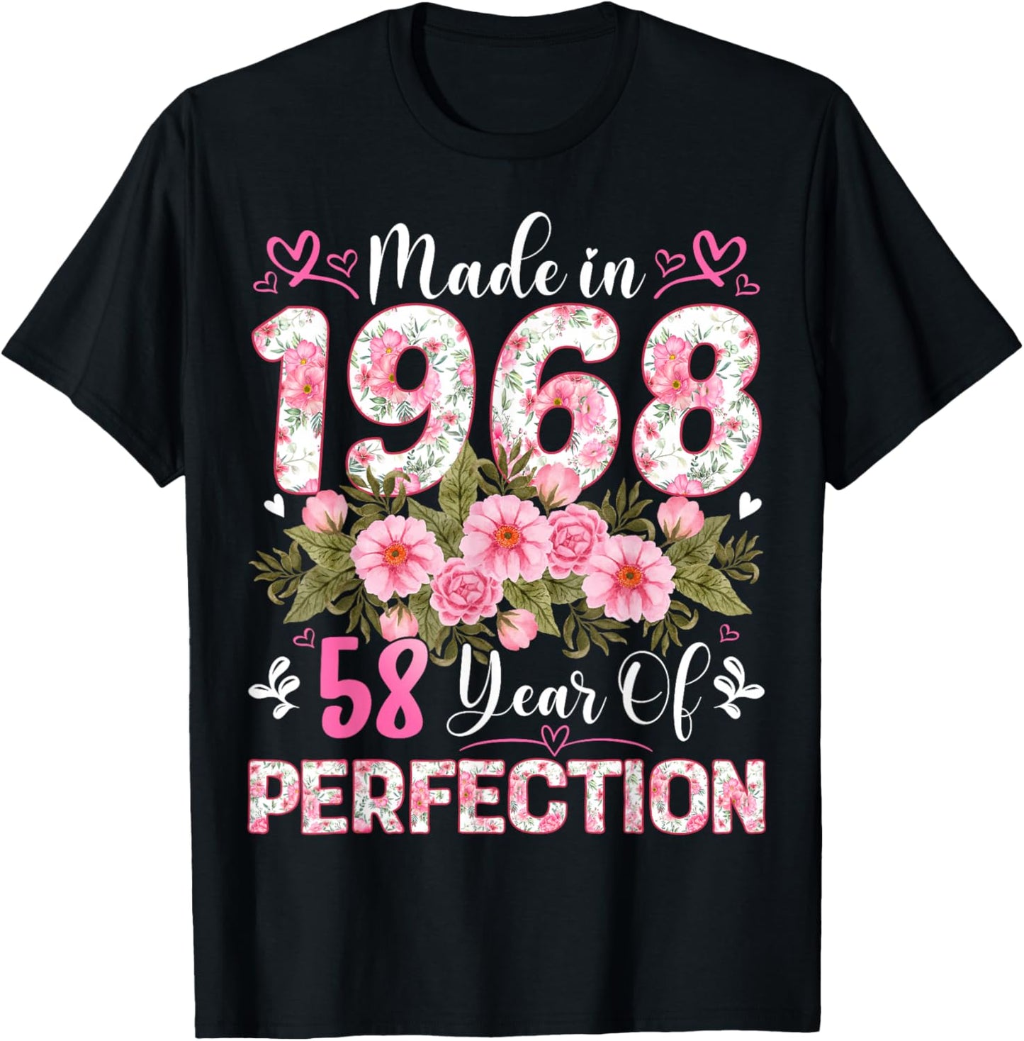 58 Year Old Made in 1968 Floral 58th Birthday Women T-Shirt - T-Shirt | Black