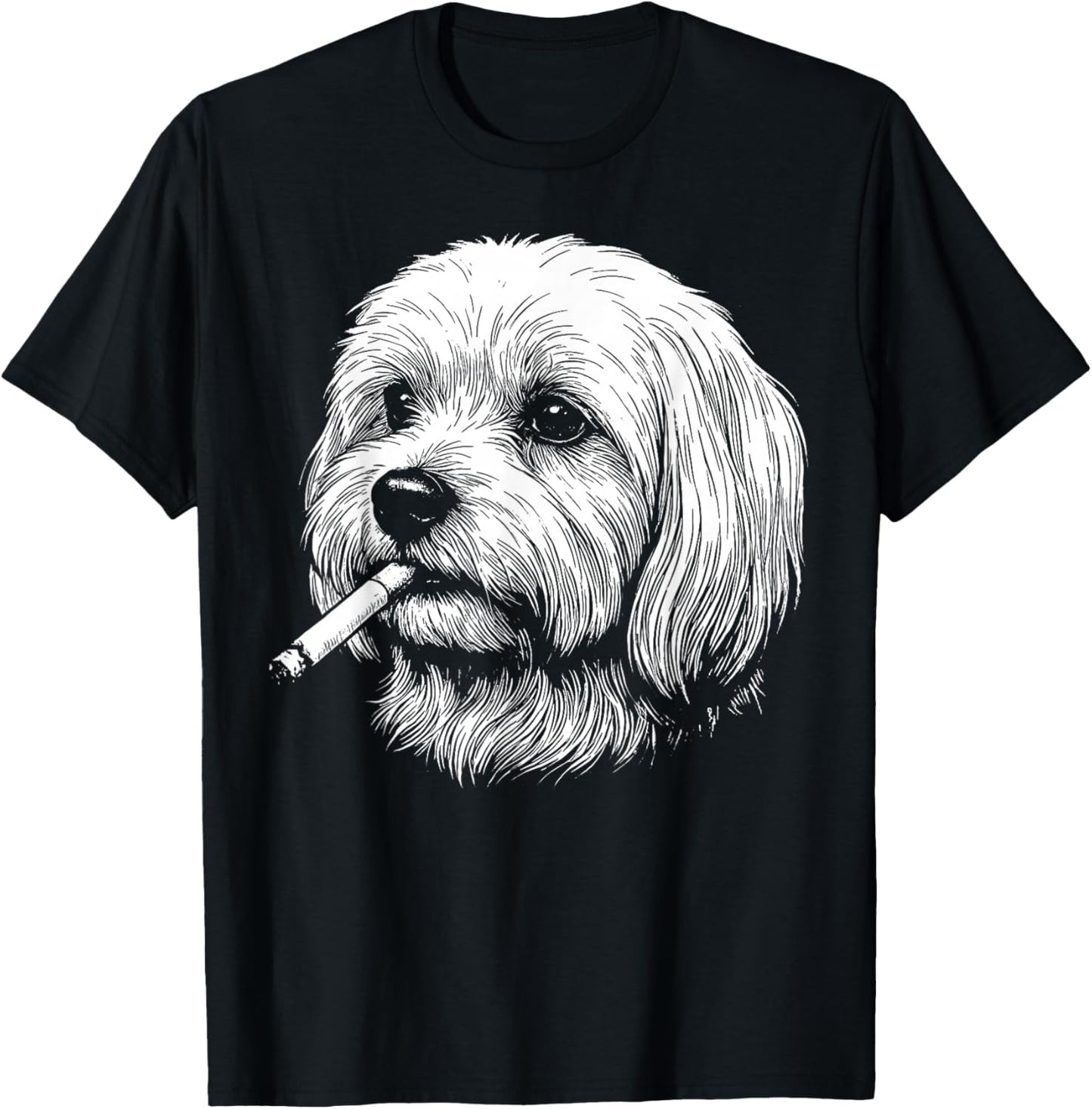 Funny Smoking Dog Meme Maltese Smoking Meme Cigarette Gen Z T-Shirt - T-Shirt | Black