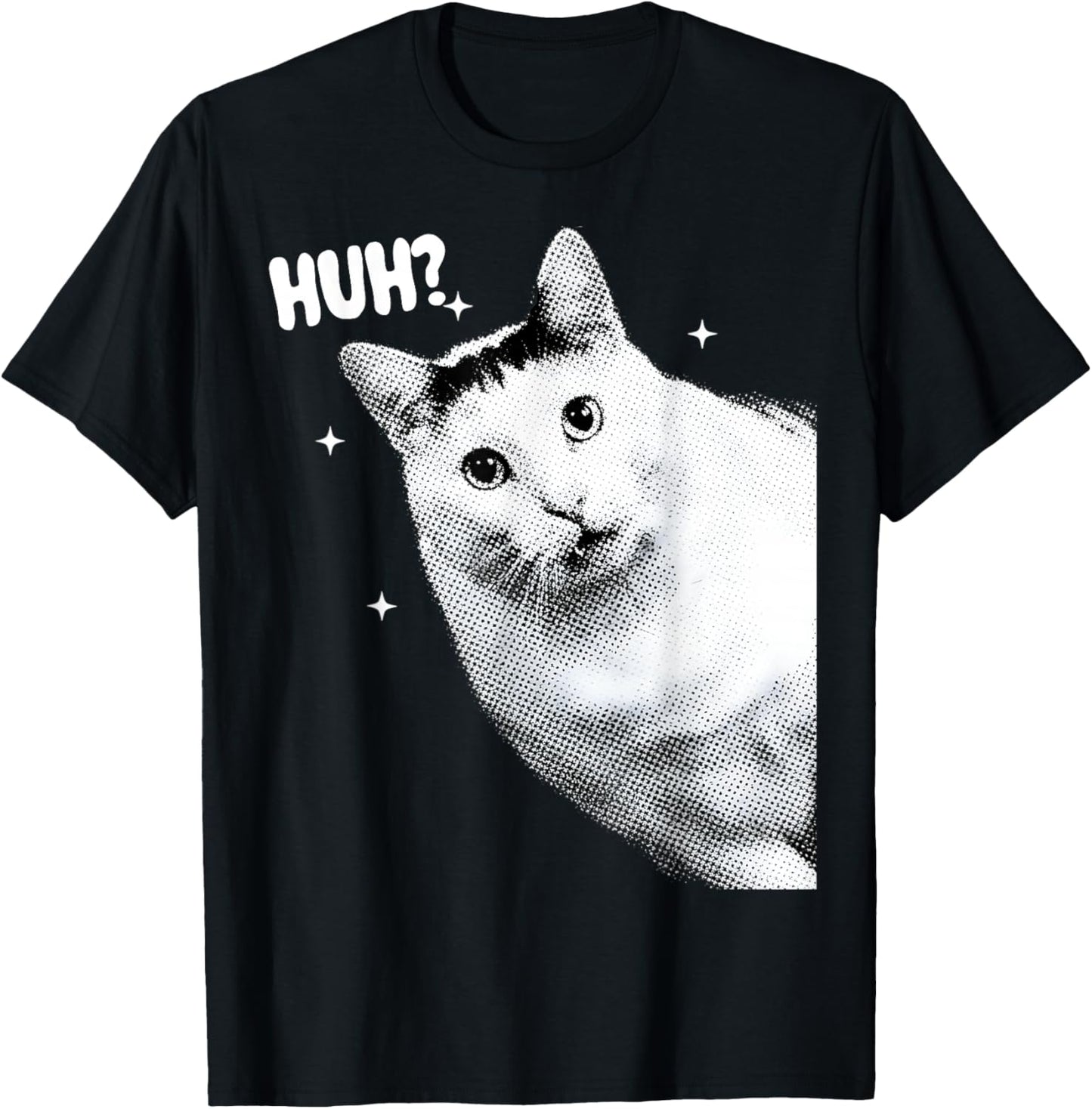 Y2K Funny Huh Cat Meme Retro Cat Vintage Kitty Humor Shirt T-Shirt - T-Shirt | Black