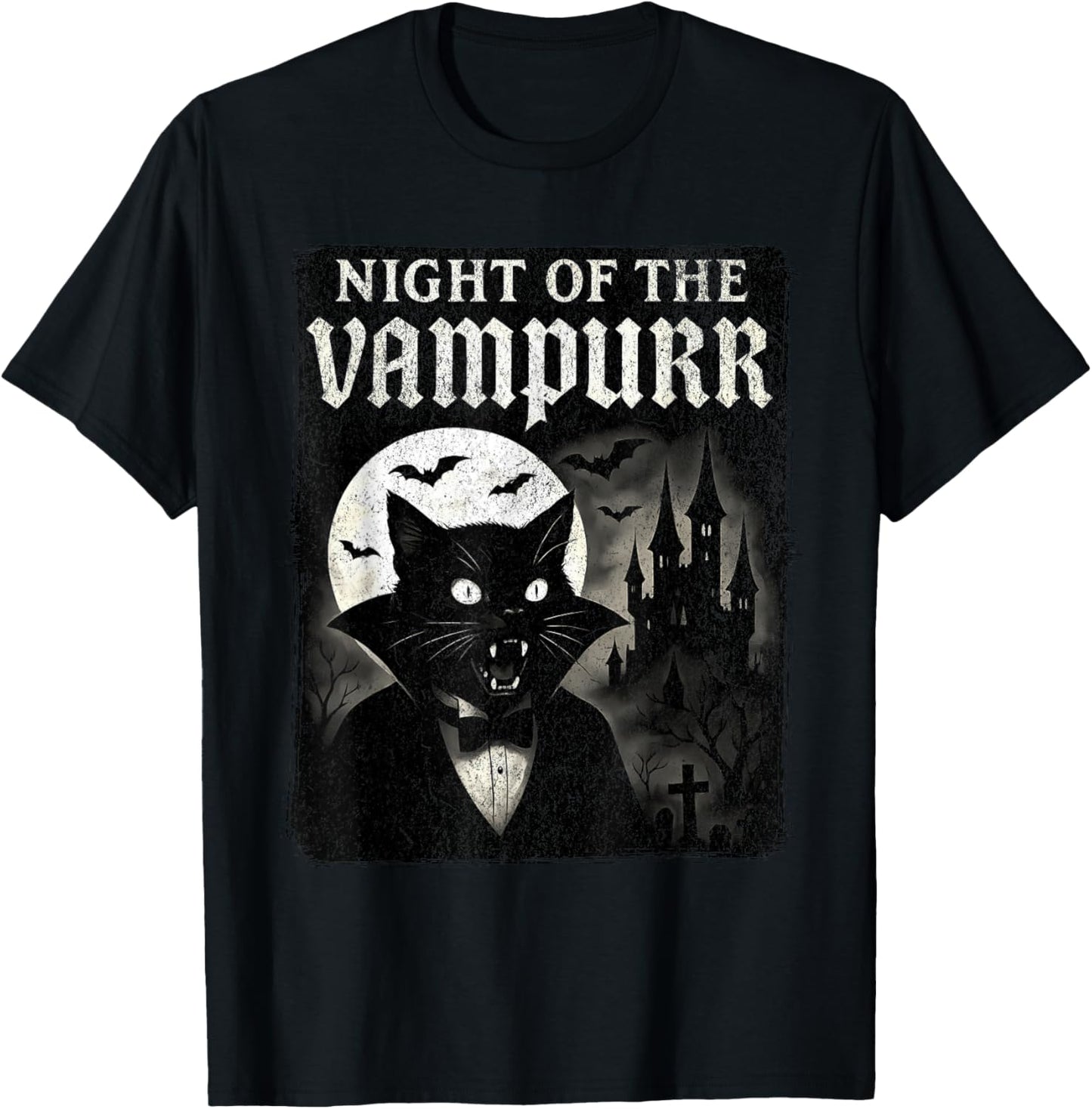 Night of The Vampurr - Halloween Vampire Cat T-Shirt - T-Shirt | Black