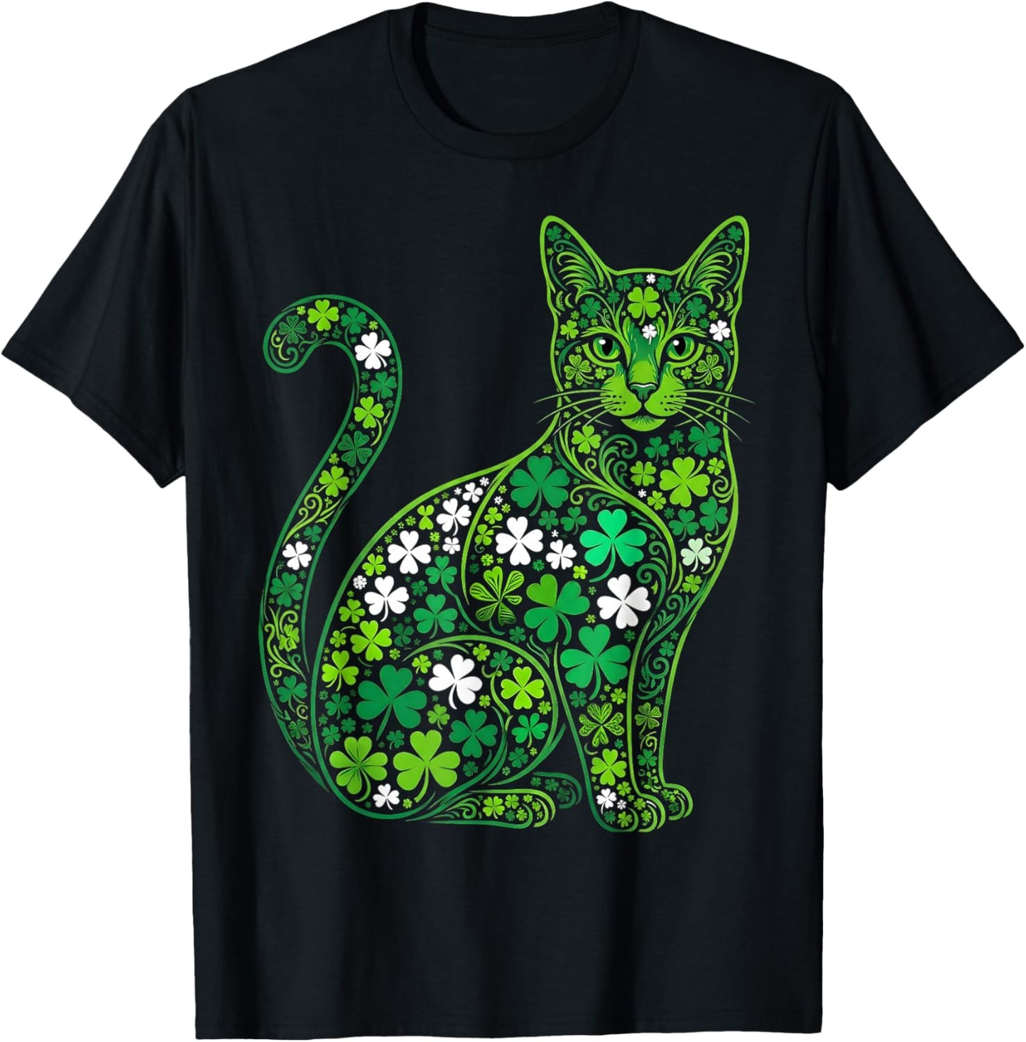 Shamrock Cat Saint Patrick Day Green Cat Saint Pattys T-Shirt - T-Shirt | Black
