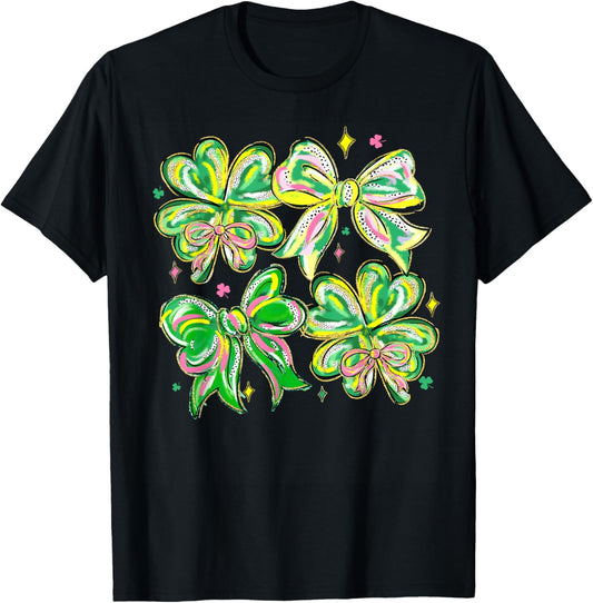 St Patrick's Day Shamrock Coquette Bow Irish Boys Women Men T-Shirt - T-Shirt | Black