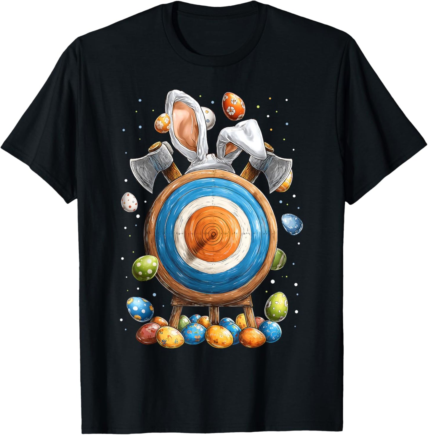 Axe Throwing Axe Thrower Easter Rabbit Eggs Bunny Ears T-Shirt - T-Shirt | Black