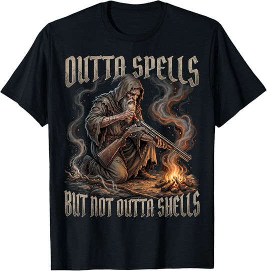 Wizard Outta Spells But Not Outta Shells RPG Gaming Fan T-Shirt - T-Shirt | Black