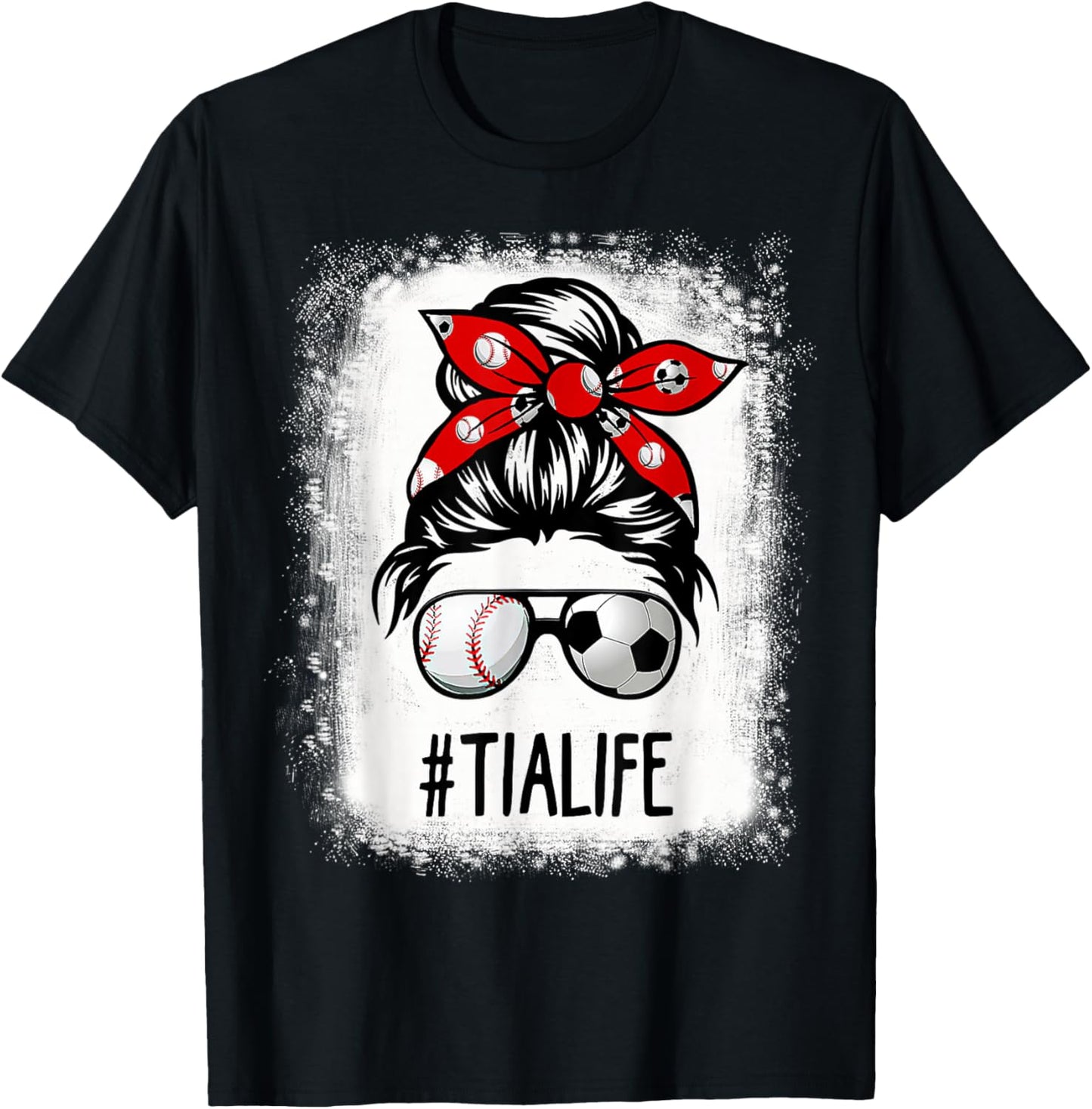 Bleached Tia Life Soccer Messy Bun Baseball Game Day T-Shirt - T-Shirt | Black