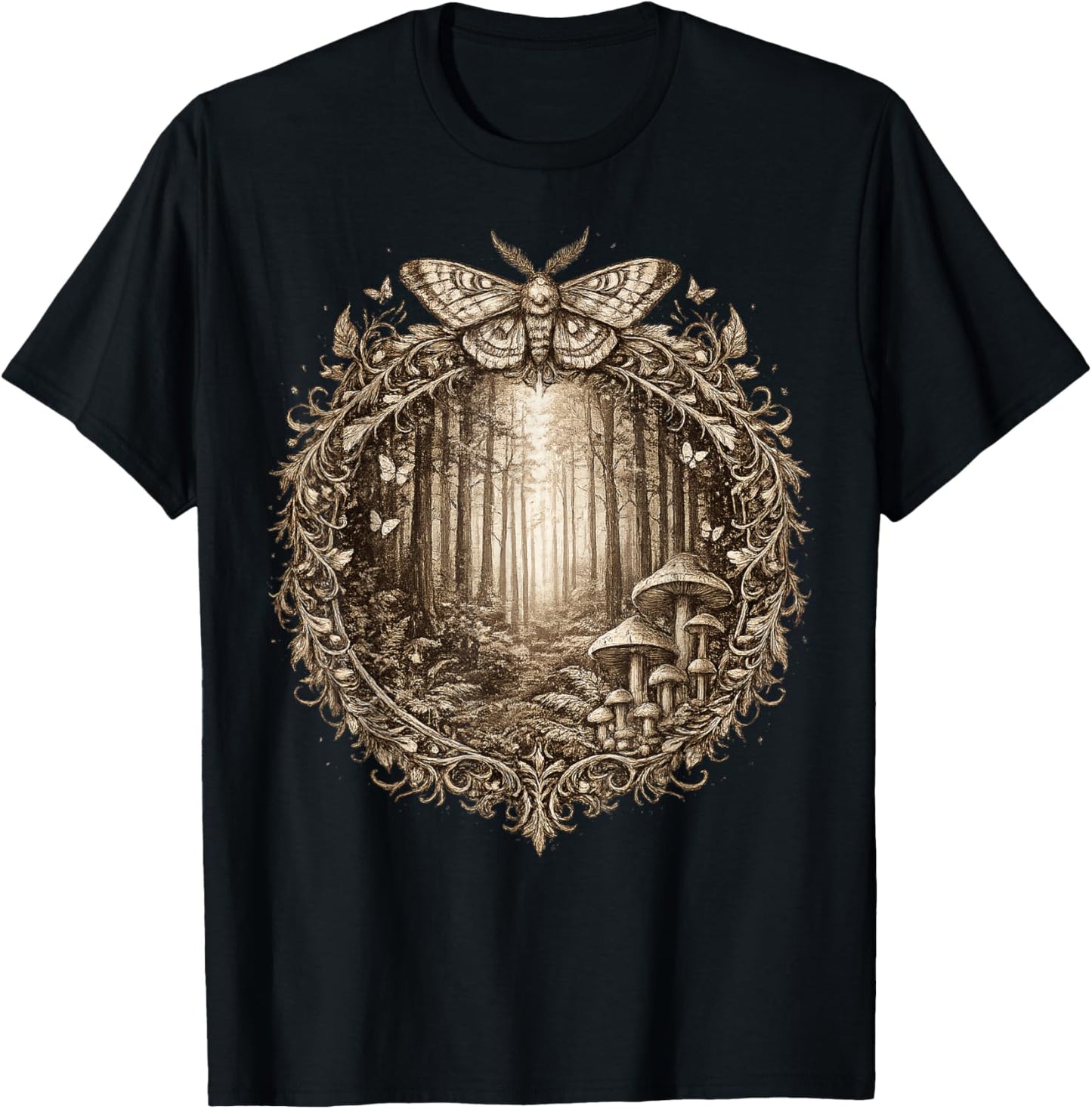 Cute Fairycore Floral Moth Aesthetic Girls Women Graphic T-Shirt - T-Shirt | Black