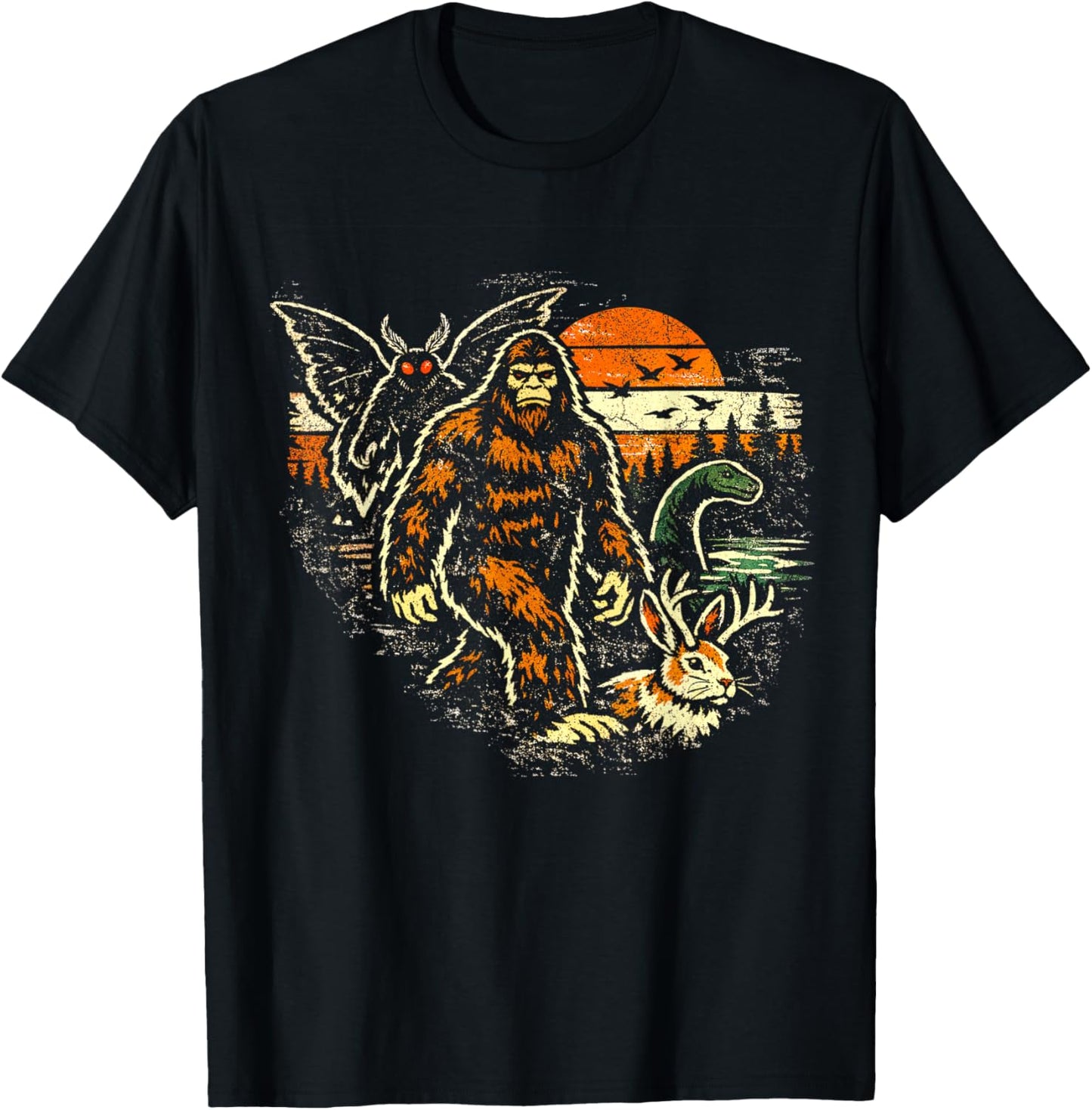Bigfoot Sasquatch Loch Ness Mothman Funny Cryptid T-Shirt - T-Shirt | Black
