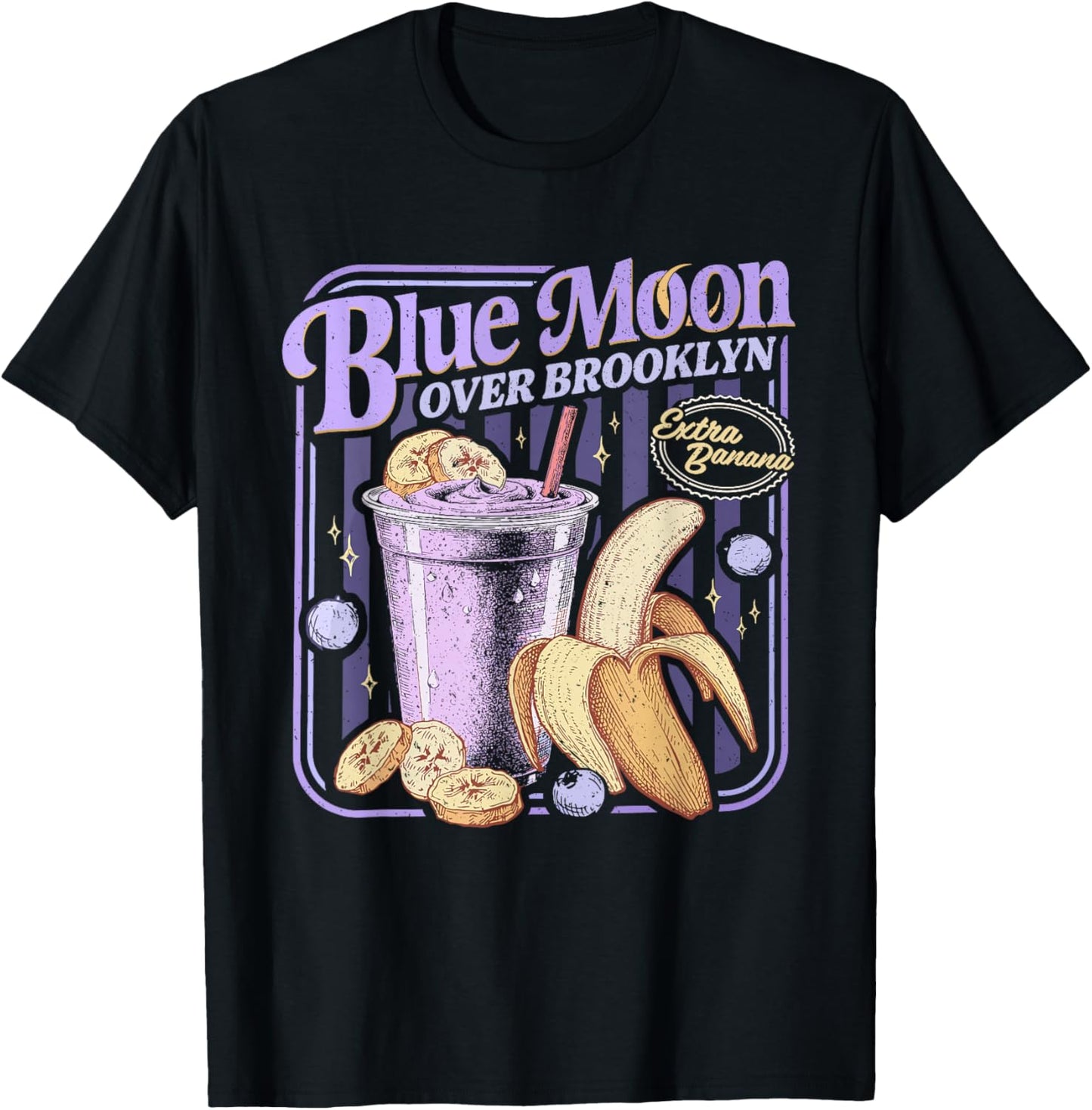 Retro 80s Diner Blue Moon Over Brooklyn Extra Banana Lover T-Shirt - T-Shirt | Black