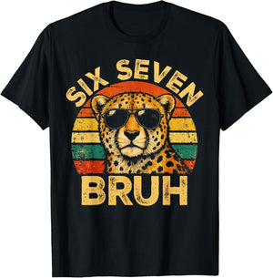 Boys Animal Print Clothes 67 Meme Cheetah Six Seven Bruh T-Shirt - T-Shirt | Black