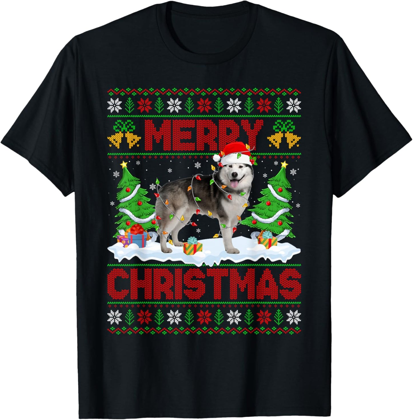 Alaskan Malamute Ugly Xmas Sweater Funny Pet Dog Christmas T-Shirt - T-Shirt | Black