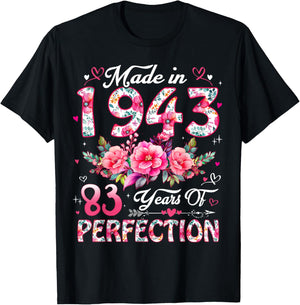 83 Year Old Made in 1943 Floral 83rd Birthday Women T-Shirt - T-Shirt | Black