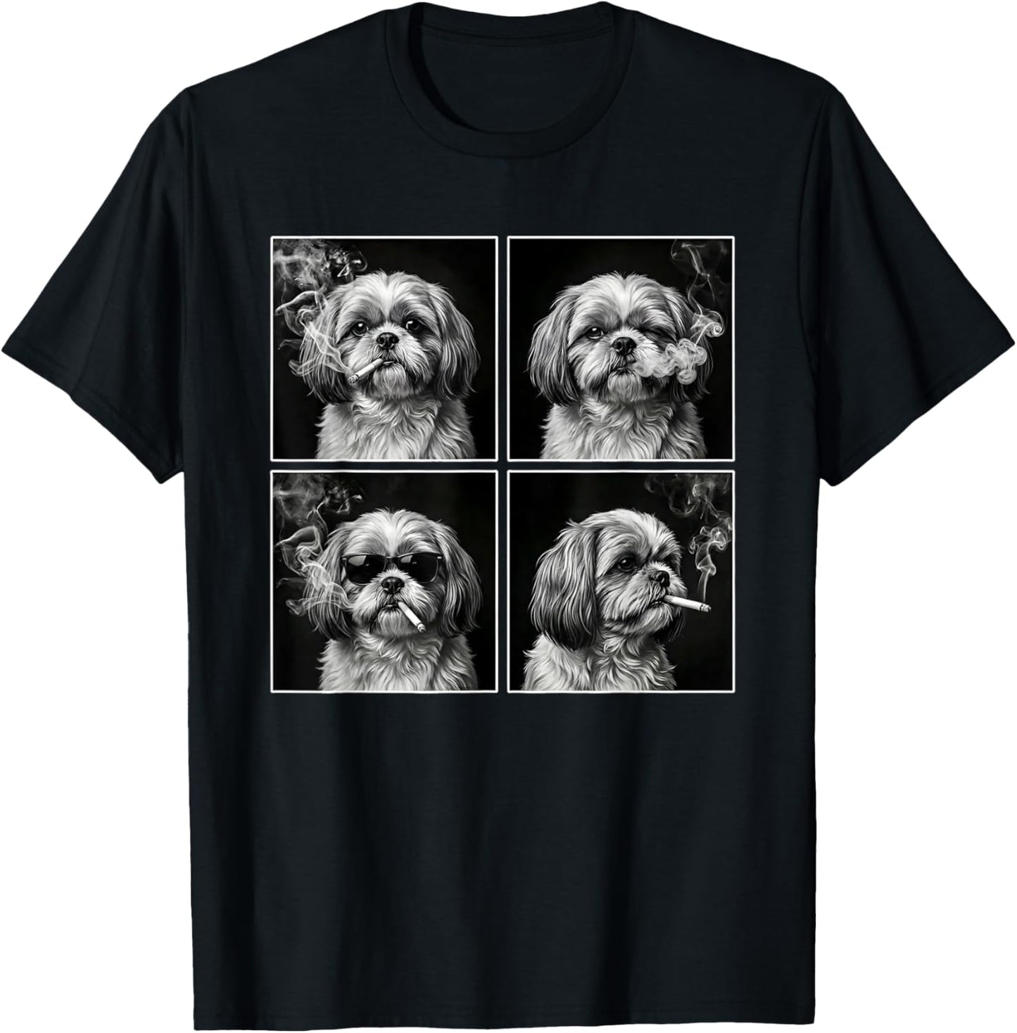 Dog Selfie Photobooth Shih Tzu Smoking Cigarette T-Shirt - T-Shirt | Black