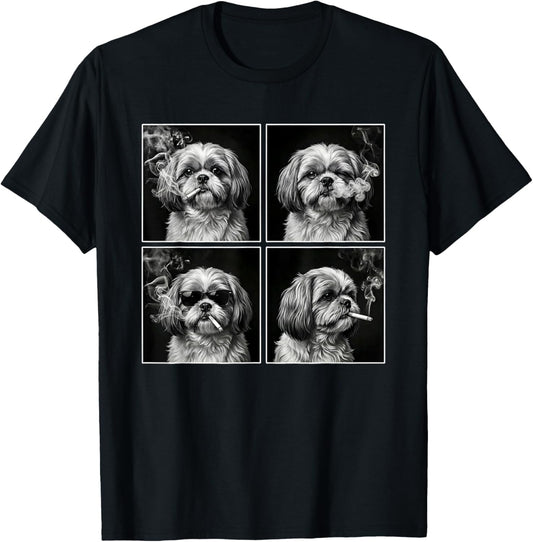 Dog Selfie Photobooth Shih Tzu Smoking Cigarette T-Shirt - T-Shirt | Black