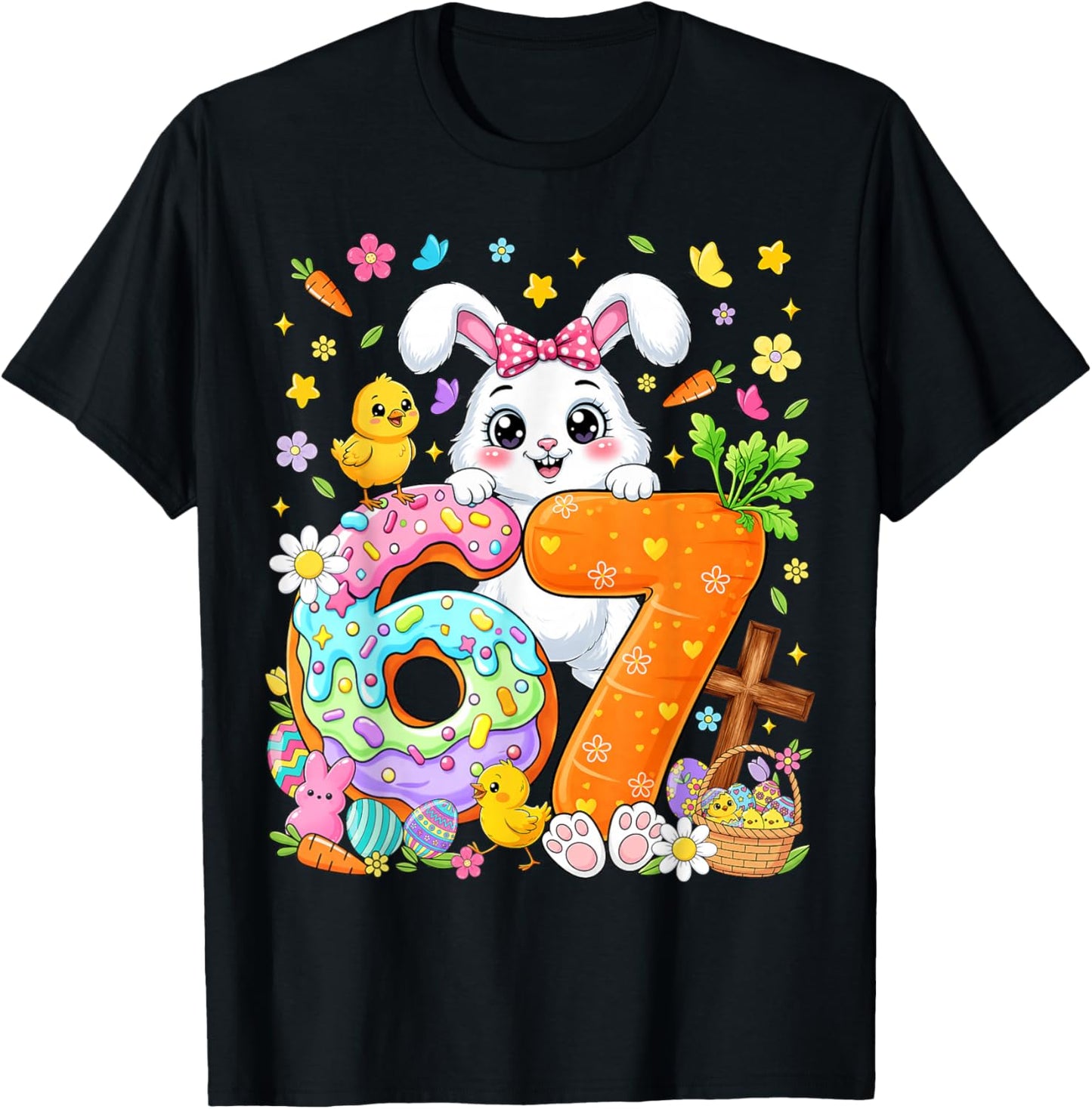 67 Funny Six Seven Gen Meme Cute Rabbit Bunny Easter Day T-Shirt - T-Shirt | Black