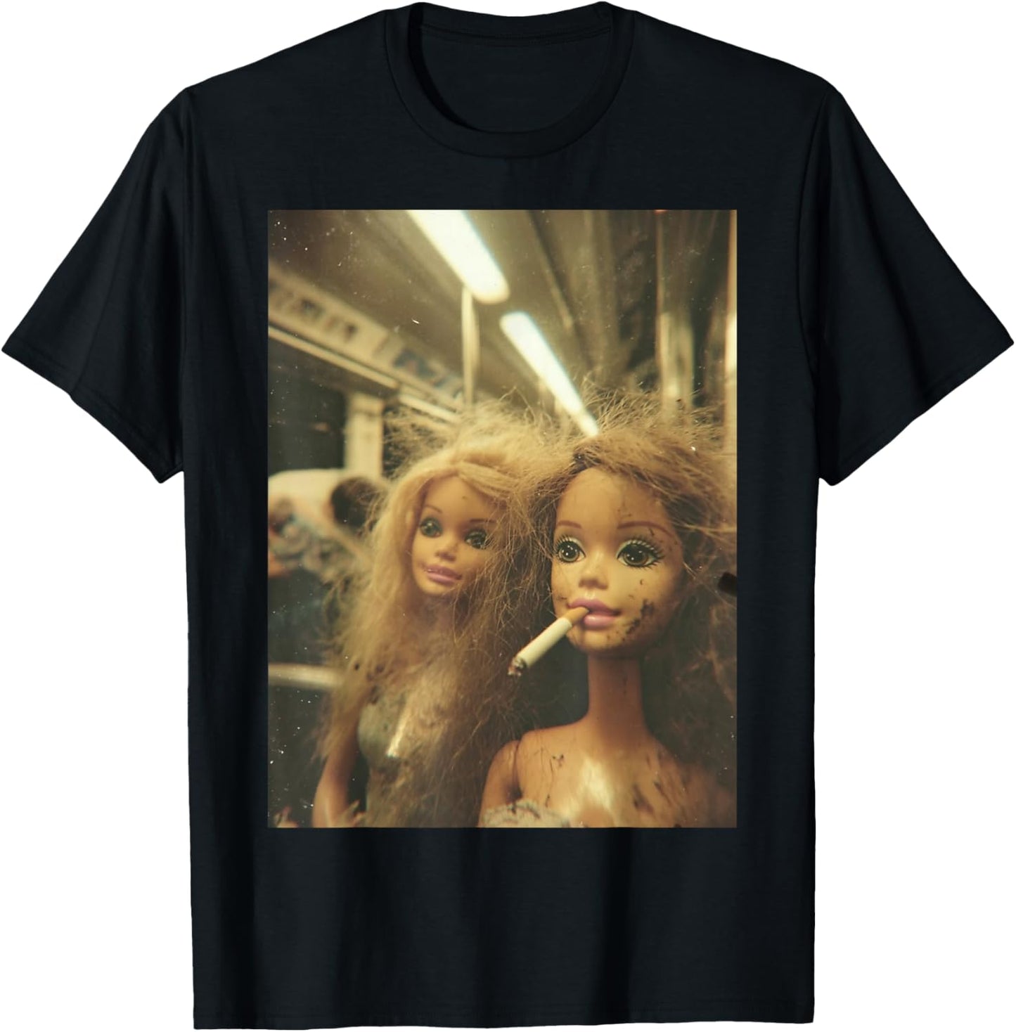 Funny Disgusting Doll face Meme Smoking Y2K Sarcastic Gift T-Shirt - T-Shirt | Black