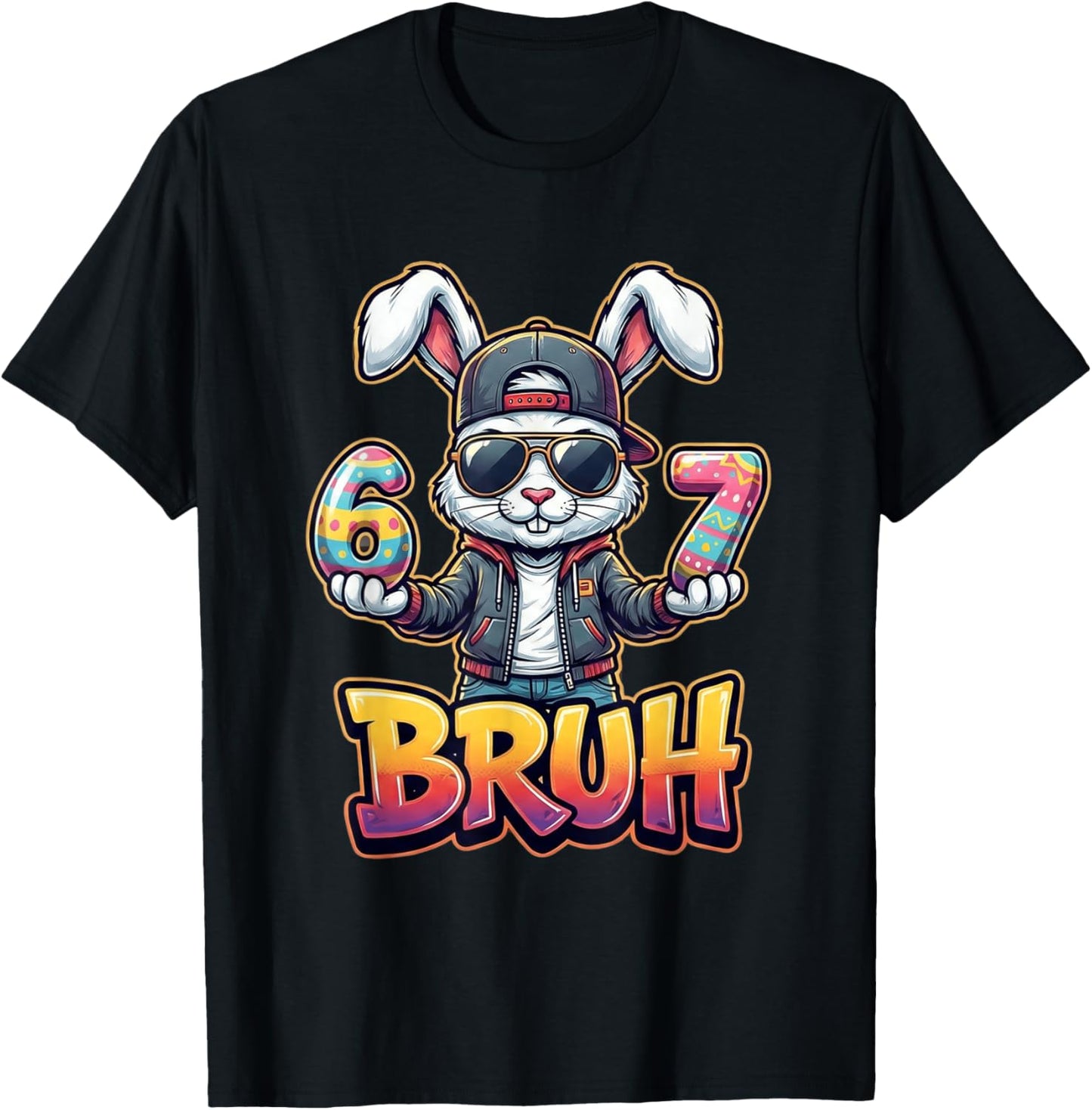 Easter Bunny Meme Bruh – Funny 6 7 Easter Eggs Design Gamers T-Shirt - T-Shirt | Black
