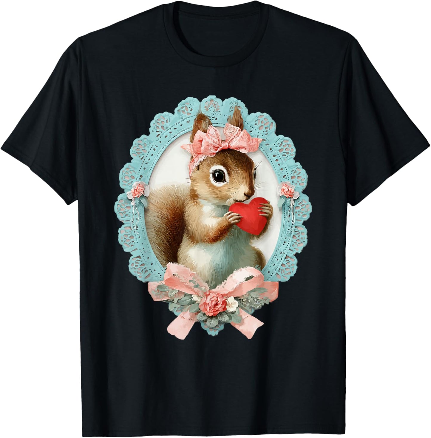 Cute Squirrel Valentine with Heart Vintage Animal Coquette T-Shirt - T-Shirt | Black
