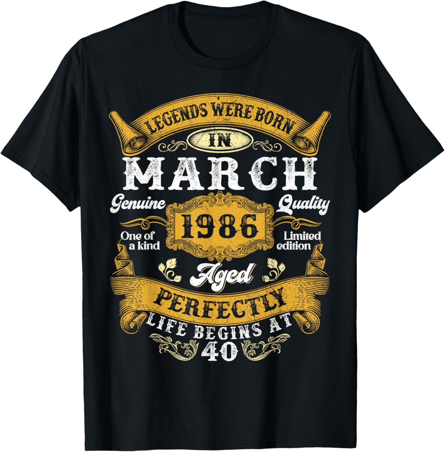 Legends were Born in March 1986 Vintage 40 Years Old Men Him T-Shirt - T-Shirt | Black