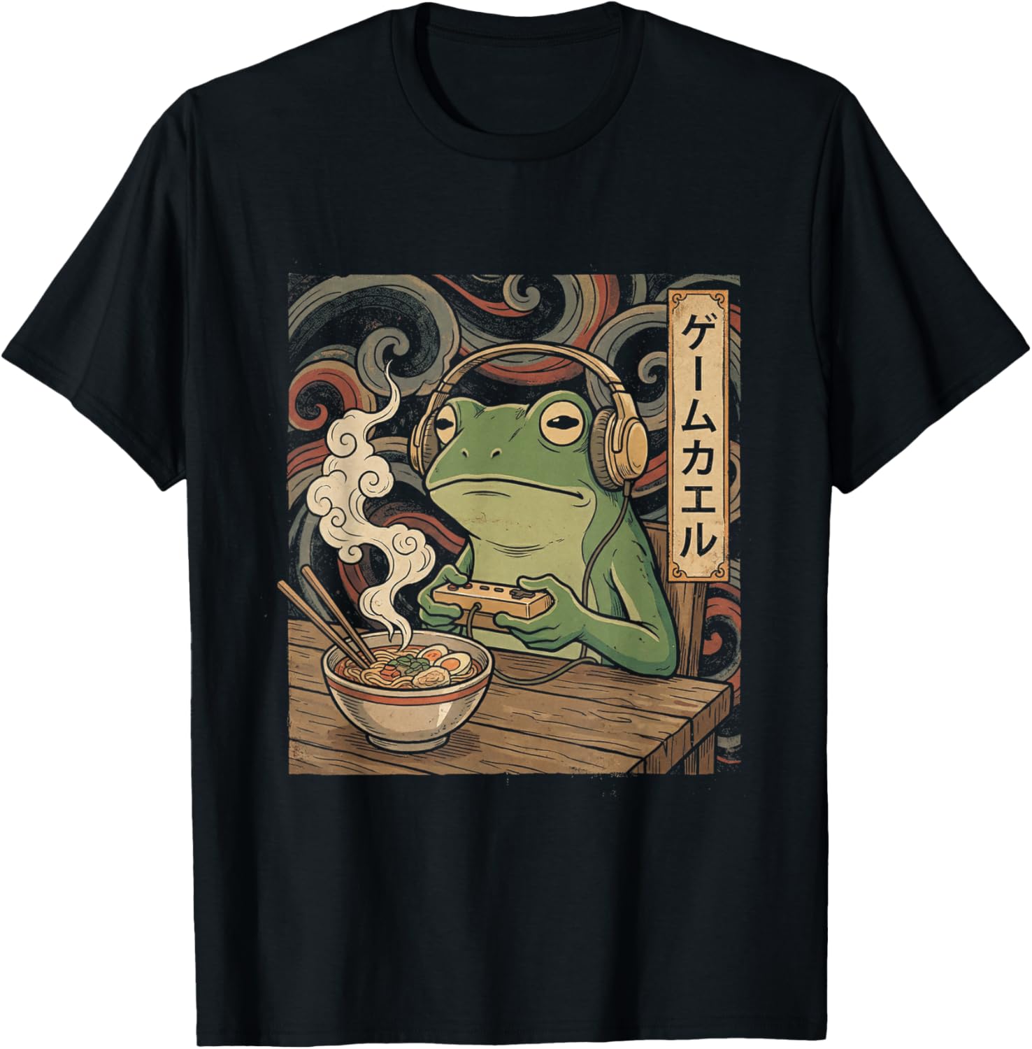 Japanese Gamer Frog Art Men Women Boys Ramen Gaming T-Shirt - T-Shirt | Black