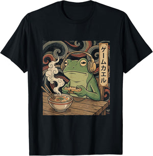 Japanese Gamer Frog Art Men Women Boys Ramen Gaming T-Shirt - T-Shirt | Black