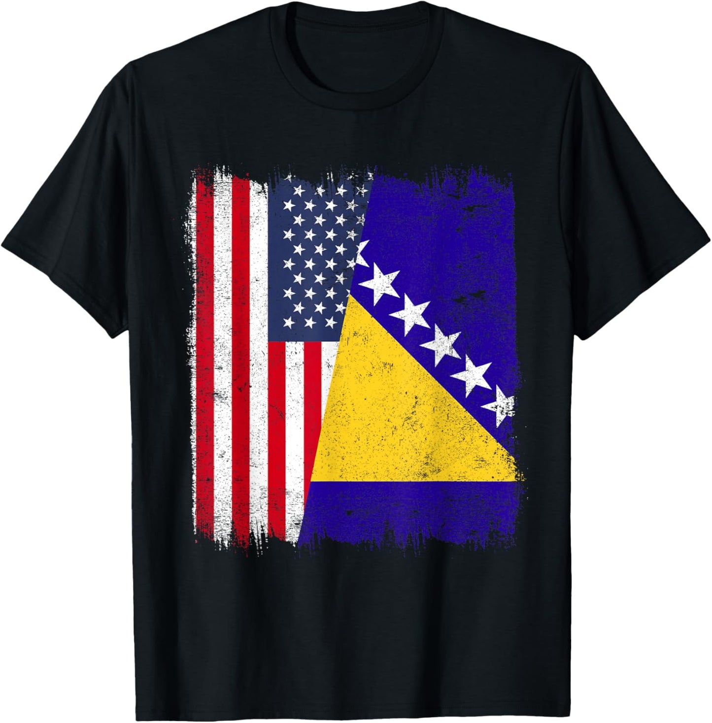 USA Bosnia and Herzegovina Half Flag America Bosnia Jersey T-Shirt - T-Shirt | Black
