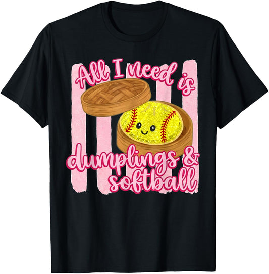 All I Need is Dumplings & Softball Retro Striped Softball T-Shirt - T-Shirt | Black