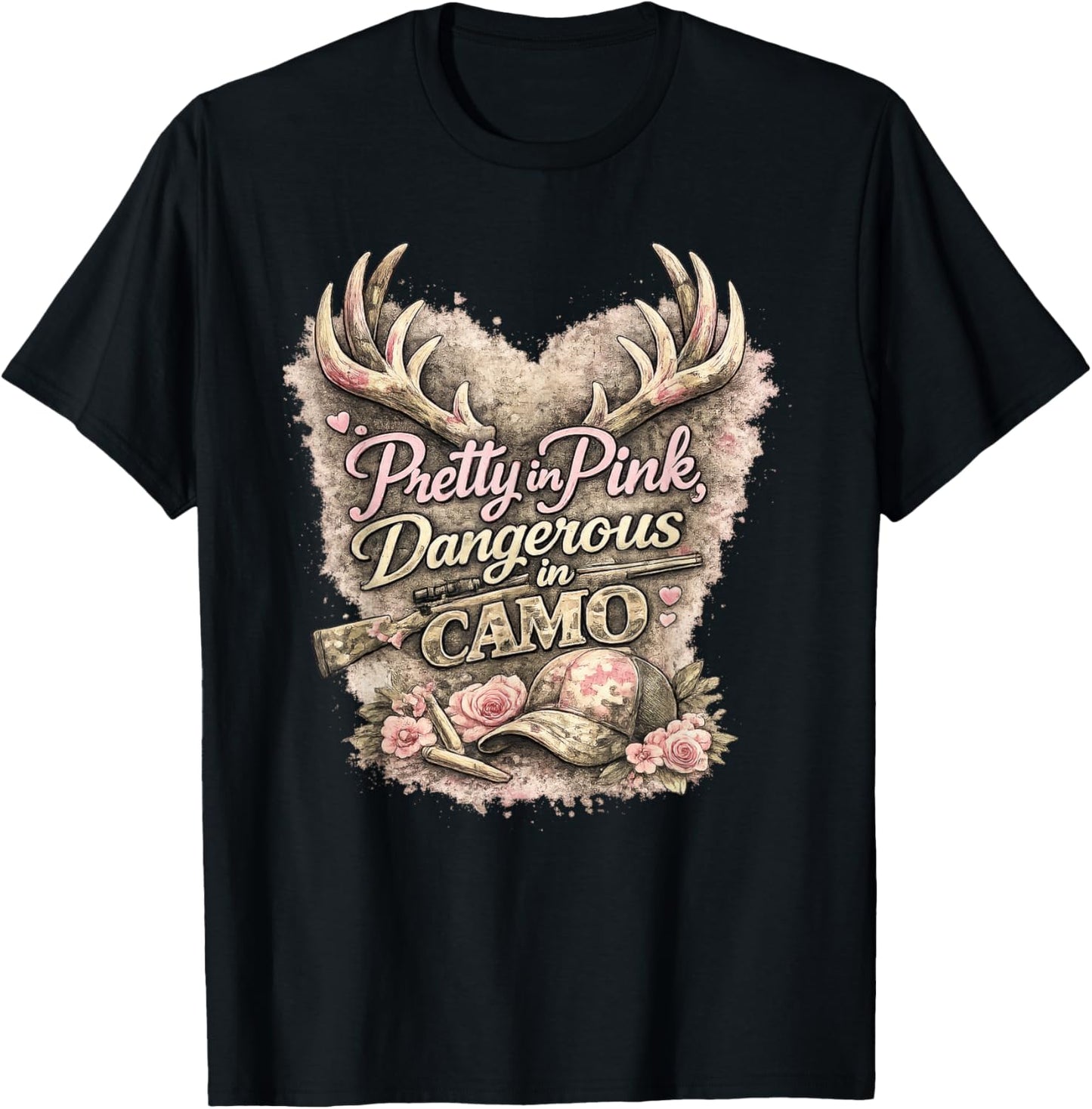 Pretty Pink Dangerous in Camo Hunting Patriotic Outdoor T-Shirt - T-Shirt | Black